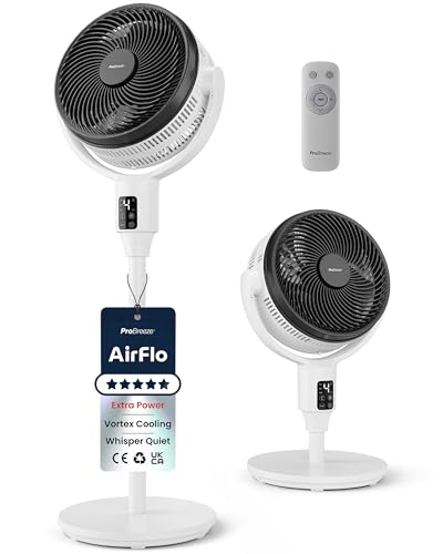 Pro Breeze® AirFlo Plus 44 (Extra wind power) Hybrid Pedestal Fan 29db Silent with Remote, Powerful Dual Blades, Multidirectional Vortex 135° Horizontal & 100° Vertical & Oscillating, 111-61cm Height