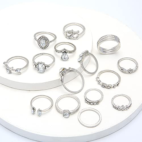 Belicey 9-15Pcs Knuckle Stacking Rings Set For Women Crystal Rhinestone Finger Statement Ring Sets Vintage Joint Knot Mid Rings For Teen Girls Stackable Rings Jewelry Accessories (Silver-Cryst Rhinestone) #TOP2