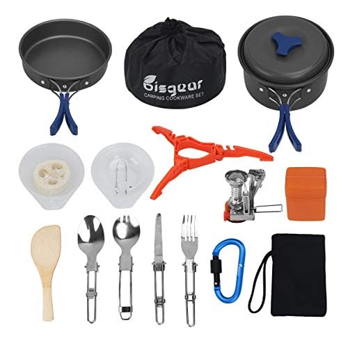 Bisgear Camping Cookware Mess Kit for Backpacking Gear - Camping Pots and Pans Set with Cups Plates Flatware - Camping Cooking Set Accessories - Survival Gear and Equipment