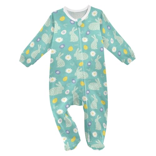 Dussdil Easter Rabbit Eggs Leaves Baby One-Piece Footies Chamomile Newborn Rompers Pajamas Cotton Footed Pjs for Sleep Play Boys Girls 6 Month