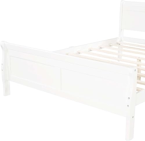Miniatura 18 de Cama de plataforma de madera con cabecera y estribo, soporte de listones de madera resistente, no requiere somier, montaje simple para niños, niñas,