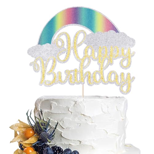 Dcokska Rainbow Happy Birthday Cake Topper for Baby Shower Cake Decor