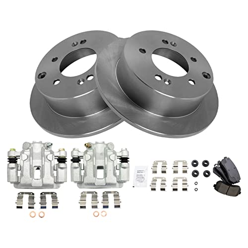 Image of TRQ Rear Brake Pad and Rotor Set Ceramic Solid Rotors Calipers