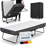 Beautissu Cama Plegable 90x200 cm con Colchón de 13 cm, Espuma Viscoelástica, Cama Auxiliar para Adultos hasta 250 kg, Cama con 4 Ruedas con Freno, Ahorro de Espacio con Funda - Traumkraft L