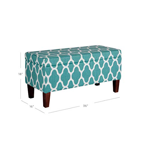 Homepop Large Upholstered Rectangular Storage Ottoman Bench With Hinged Lid, Teal Blue Geometric #TOP2