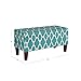 HomePop Large Upholstered Rectangular Storage Ottoman Bench with Hinged Lid, Teal Blue Geometric