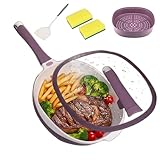 Weyot Antihaftbeschichtete Pfanne Aus Titanlegierung mit Deckel und Dampfeinsatz, Antihaft Titan Bratpfanne, Titanpfanne, Vielseitige Keramikpfanne zum Kochen, Braten und Schmoren