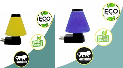 Image of GURUSOAMI Small lamp Type 2 Pin Night Lamp 0.5 Watt Plug & Play Bulb for Bedroom, Living Room, Zero Watt Light Direct Socket use for Night (Yellow /Blue, 2.0, Count)