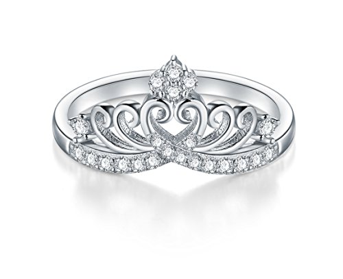 Boruo 925 Sterling Silver Cubic Zirconia Princess Crown Tiara Wedding Cz Band Eternity Ring Size 8 thumb #1