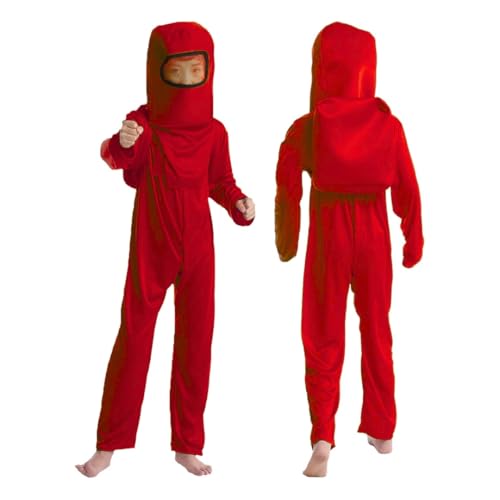 Image of WANNA PARTY WP Kids Amon Us Astronaut Costume Game Space Suit Red Blue Jumpsuit Halloween Backpack Cosplay Costumes For Boys Age 8-10 Years,Size L - Polyester