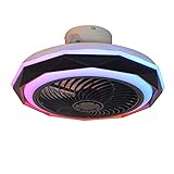 ❥Tres en uno: no solo se puede usar como una lámpara ordinaria, un ventilador ordinario, las piezas emisoras de luz LED RGB también pueden iluminar todas las direcciones de su habitación con luces ambientales festivas y altavoces Bluetooth