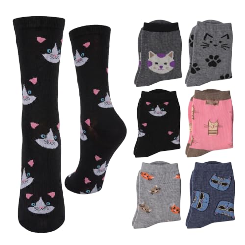 Image of Tipi Toe Women's 6-Pack Funky Crew Socks | Colorful Fun Patterned Novelty Dress Socks, Sizes 9-13
