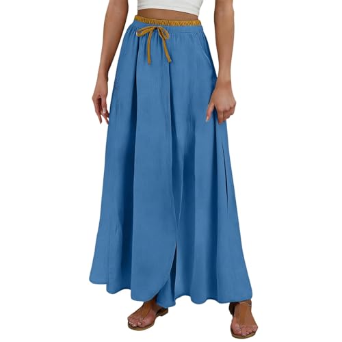 Jupe midi ample bleue en taille L avec taille haute élastique