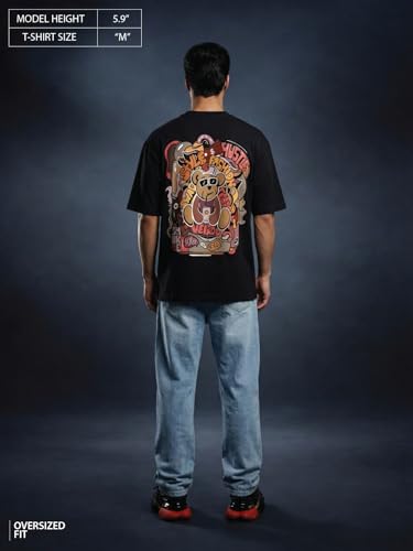 Image of Veirdo Men's Cotton Oversized Fit Oversized Baggy Fit Drop Shoulder Cool and Stylish Graphic Printed Design Half Sleeve T-Shirt (Available Sizes: S to 2XL)