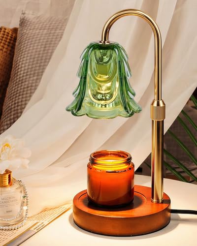 Funistree Small Candle Warmer Lamp with Timer, Adjustable Green Lamp Warmer for Jar Candles, Christmas Birthday Gifts for Women Mom Her, Dimmable Candle Heater, Cute Wax Warming Light with Wood Base
