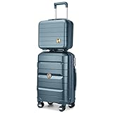 Somago 20' Carry On Luggage and 14' Mini Cosmetic Cases Travel Set Lightweight Polypropylene Suitcase with TSA Lock YKK Zipper Hardside Luggage with Spinner Wheels (2 Piece Set, Ice Blue)