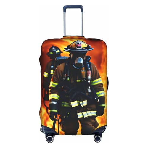 Firefighter Fireman Flame Print Luggage Cover For Suitcases, Travel Case Protector, Simple & Convenient Installation