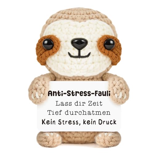 Giftasy Anti Stress Geschenke - Handgemachte Gehäkeltes Faultier mit Energiekarte Positive Geschenke Mutmacher Geschenk Geschenk für Freunde Kollegen