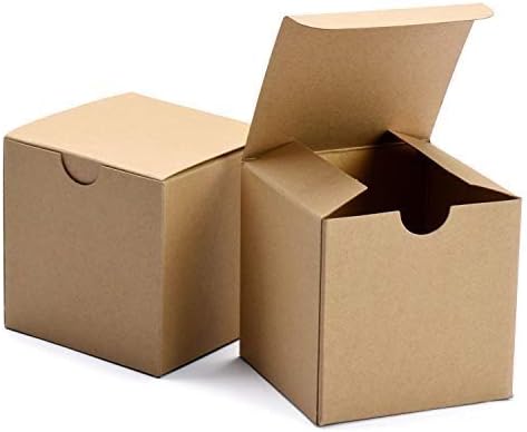 GSSUSA Small Gift Boxes 100-Pack 4x4x4 Brown Gift Boxes with Lids for Gifts, Crafting, Cupcake Boxes, Individual Cupcake Containers, Wedding Party Favor