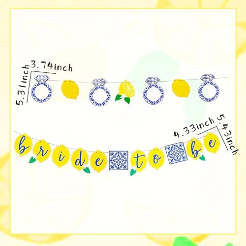 Image of Lemon Bridal Shower Decorations Capri Lemon Engagement Banner Blue Tiles And Lemon Bride to Be Banner Fruit Lemon Theme Bachelorette Party Decorations