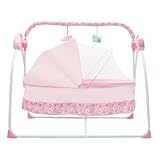Electric Baby Cradle Swing,Foldable Electric Baby Cradle, Auto-Swing Sleeping Crib Bed Net Rocking, with Remote Control & Music 55lbs Capacity Adjustable 5 Speed,Used to Lull Babies to Sleep(Pink)