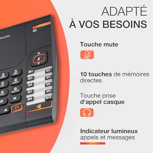 Téléphone filaire Alcatel Temporis 380 Mains libres Répertoire 10 Design compact - vue 4