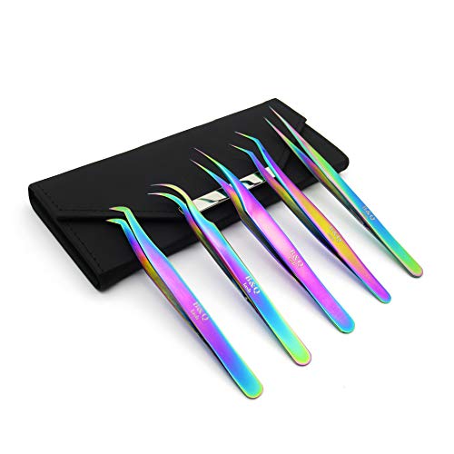 5 Pieces Eyelash Extension Tweezers Set Volume Tweezers Lash Extension Precision Tweezers (5 pieces)