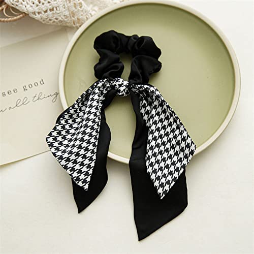 4Pcs Short Hair Scarf With Ribbon Bow Scrunchies Elegant Bow Hair Ties Plaid Hair Scrunchies Chiffon Bowknot Hair Scrunchies For Women #TOP4