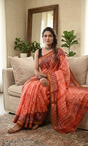 Eddika orange maheshwari silk saree – image 6