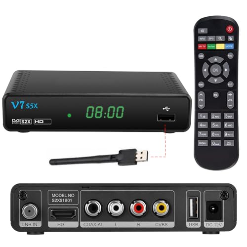 V7 S5X with USB Antenna, DVB-S2X,S2,S H.265 Satellite TV Receiver PowerVu, Biss Key, YouTube