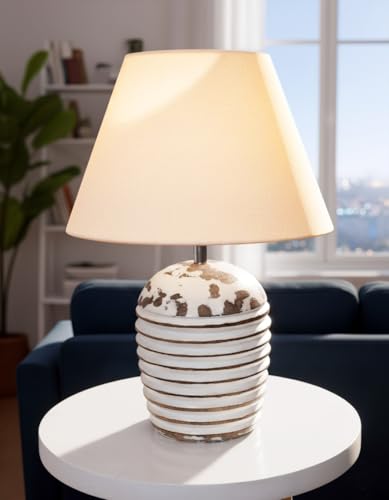 Image of Homesake Wooden Lamp for Living Room | Table Lamp for Bedroom | Bedside Lamp with Fabric Shade | E27 Holder with Bulb Included | Warm Light Night, Study Table & Home Decor, White Jute