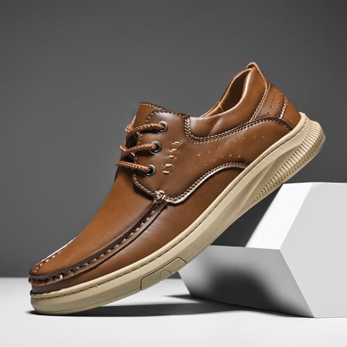 Men's Retro Leather Lace Up Oxfords Shoes Lightweight Round Toe Comfortable Non-Slip Platform Casual Dress Shoes3
