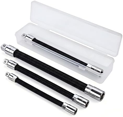 DEZAUP 3PCS Flexible Socket Extension Set, 1/4 3/8 1/2 Drive & Storage Box