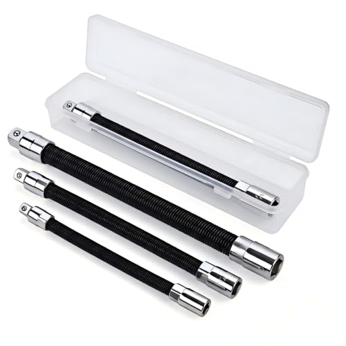 Image of DEZAUP 3PCS Flexible Socket Extension Set, 1/4 3/8 1/2 Drive & Storage Box