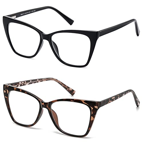Lkeye Oversized Reading Glasses For Women Cat Eye Computer Blue Light Blocking Reader Stylish Ladies Designer Fashion Large Unbreakable Eyeglasses 2Pack Black Leopard Lk6042 + 1.75 X #TOP1