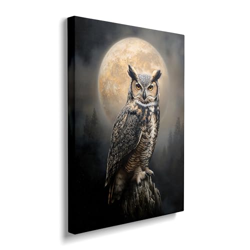IBTKQSM Owl Canvas Wall Art Mystical Wildlife Poster Bird Moon Pictures Great Horned Owl Painting Modern Prints Artwork for Bathroom Living Room Home Wall Decor 12"x16"