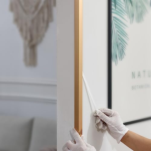 Gaahing Aluminum L Molding Corner Guards, Peel and Stick Trim for Wall Protection, Door Frame, Tile Edge (3Pcs x 2.9ft x 0.8in, Matte Gold)