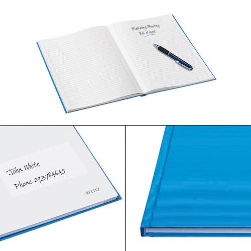 Leitz A4 Notizbuch liniert, 160 Seiten, 80 Blatt FSC zertifiziertes 80 g/m² Papier, Stabiler, kratzfester Hardcover-Einband, Für Büro, Schule oder als Tagebuch, Solid Serie, Hellblau, 46650030