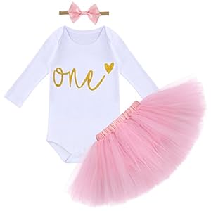 FYMNSI Bébés Filles 1er Anniversaire Tutu Set Manche Longue Body Barboteuse + Jupe Tutu + Bandeau 1 an Fête Vêtements Premier Anniversaire Tenue de Soirée Cérémonie Robe Photographie 3 Pièces