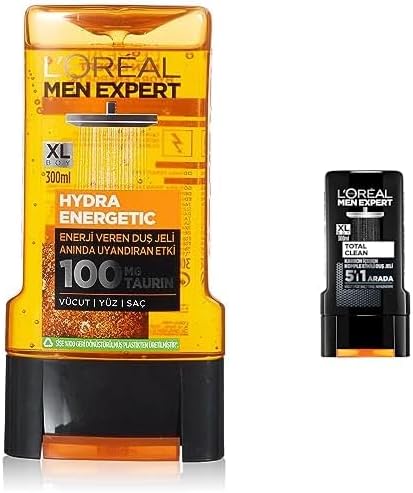 L'Oréal Paris Men Expert Hydra Energetic Taurin İçeren Duş Jeli (300 ml) + L'Oréal Paris Men Expert Total Clean 5'i 1 Arada Kömürlü Duş Jeli (300 ml)