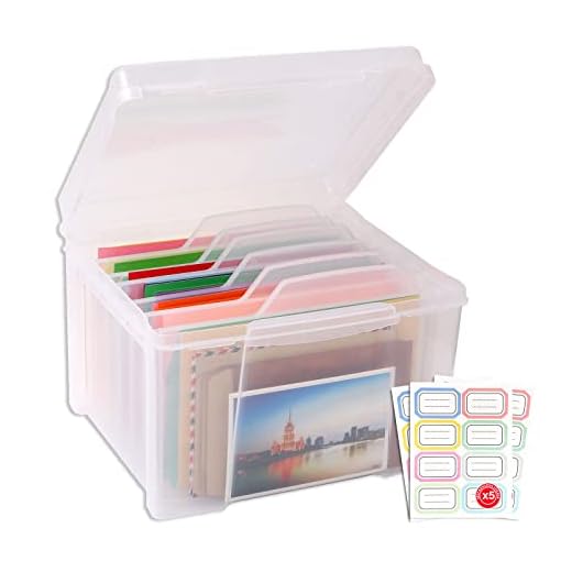 KILONEFE Greeting Card Storage & Organizer Box with 6 Adjustable Dividers for Holiday Birthday Photos, Crafts, Scrapbook, Paper, Stickers, Envelopes and More, Plastic Box of Card (New Version)