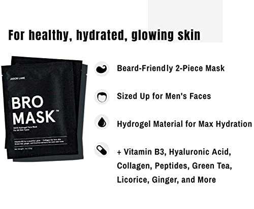 Bro Mask: Korean Face Mask For Men | 2 Pc. Hydrating Anti Aging Sheet Masks Contain Vitamin C, Vitamin E, Hyaluronic Acid, Hydrolyzed Collagen For Face Care, Acne Treatment By Jaxon Lane (4 X 4 Packs) #TOP4