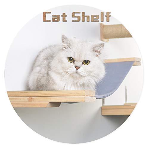 Scurrty Handcrafted Wall Mounted Cat Shelf Wooden Cat Hammock Perch with Bed Modern