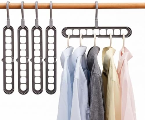 Space Saving Clothes Hangers | 4 Pack Sturdy Cascading Hangers with 9 Holes for Heavy Clothes | Closet Organizers and Storage | Durable Premium Quality Plastic | 4 Pack - Grey image 2