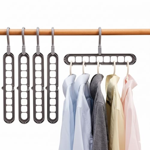Space Saving Clothes Hangers | 4 PACK STURDY Cascading Hangers with 9 Holes for Heavy Clothes | Closet Organizers and Storage | Durable PREMIUM QUALITY Plastic | 4 PACK - GREY