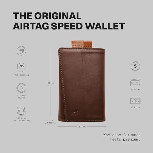 The Frenchie Co. - Air Tag Speed Wallet - Front Pocket Ultra-Slim Leather Wallet with AirTag Holder - RFID blocking, Quick-access pull tab - Holds up to 8 cards, Full-grain Italian leather2