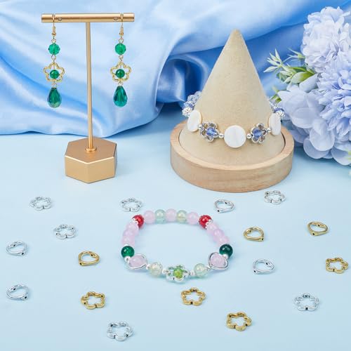 SOFPLATE 1 Box 120Pcs 4 Styles Flower Bead Frames Metal Bead Frame Silver with Double Holes Tibetan Style Alloy Gold Heart Blossom Link Connector for Jewelry Making Beading Earring DIY Craft Accessory - Image 4
