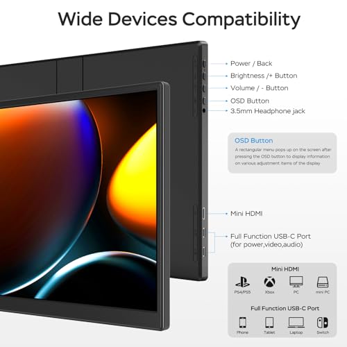 Image of WGK 14 inch Portable Monitor 1200P FHD+ 100% sRGB Travel Display HDMI /USB-C Compatible with Laptops, Desktops, Phones, PS, Mac, Xbox, Switch, and Other Gaming Devices Includes Stand and Speakers VESA