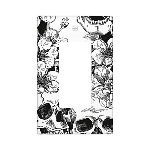 Sugar Skull Floral Rocker Switch Plate Single Light Switch Cover 1 Gang Decorator Wall Plate Decorative Outlet Cover For Bathroom Kitchen, 4.50 X 2.76 Inch, Black And White #TOP24
