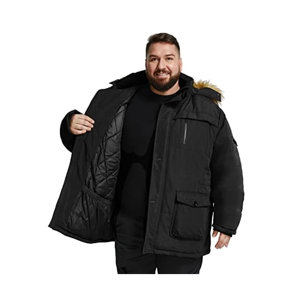Soularge Men's Big and Tall Winter Water Resistant Hooded Puffer Coat Outerwear (Black,4X) - Image 6
